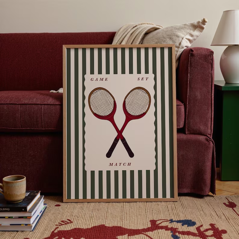 Badminton Poster - Ретро-теннисная ракетка, настенный художественный принт, картина